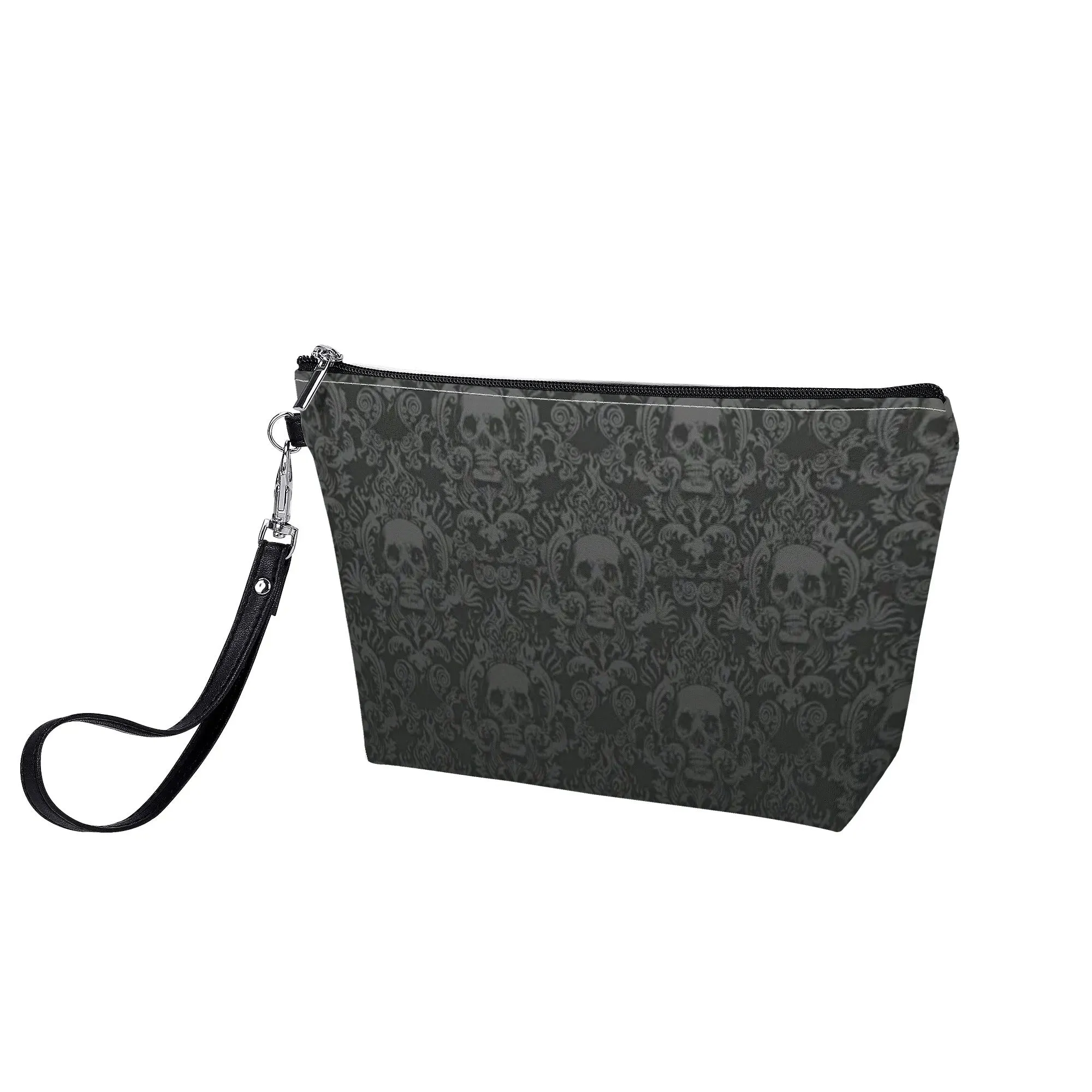Cute Skull Pattern PU Leather Zipper Sling Make Up Bag