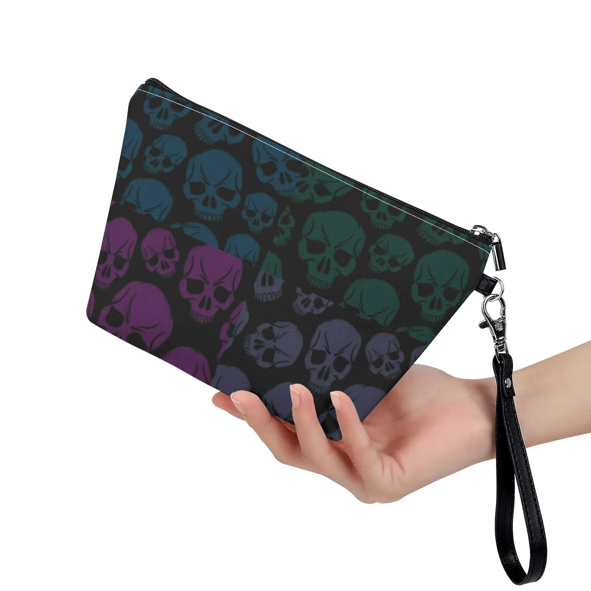 Cute Skull Pattern PU Leather Zipper Sling Make Up Bag