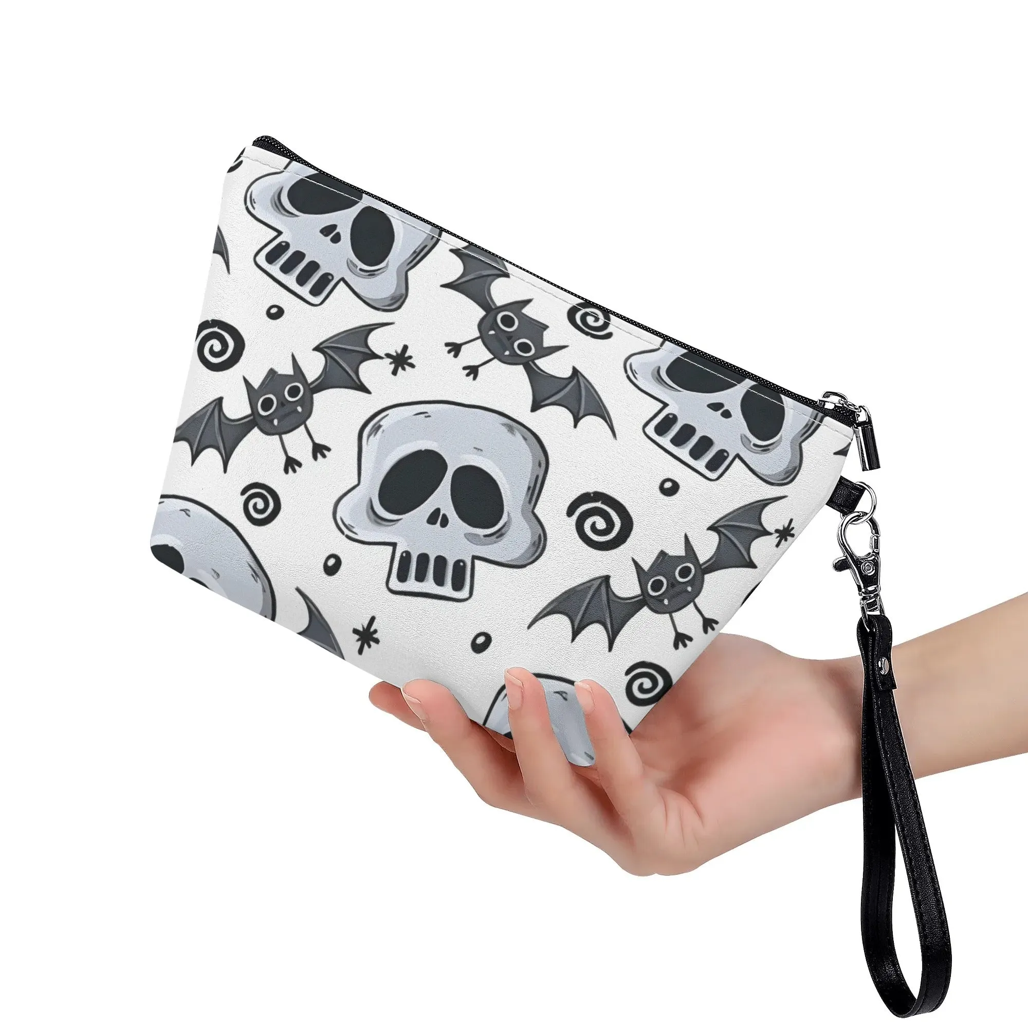 Cute Skull Pattern PU Leather Zipper Sling Make Up Bag