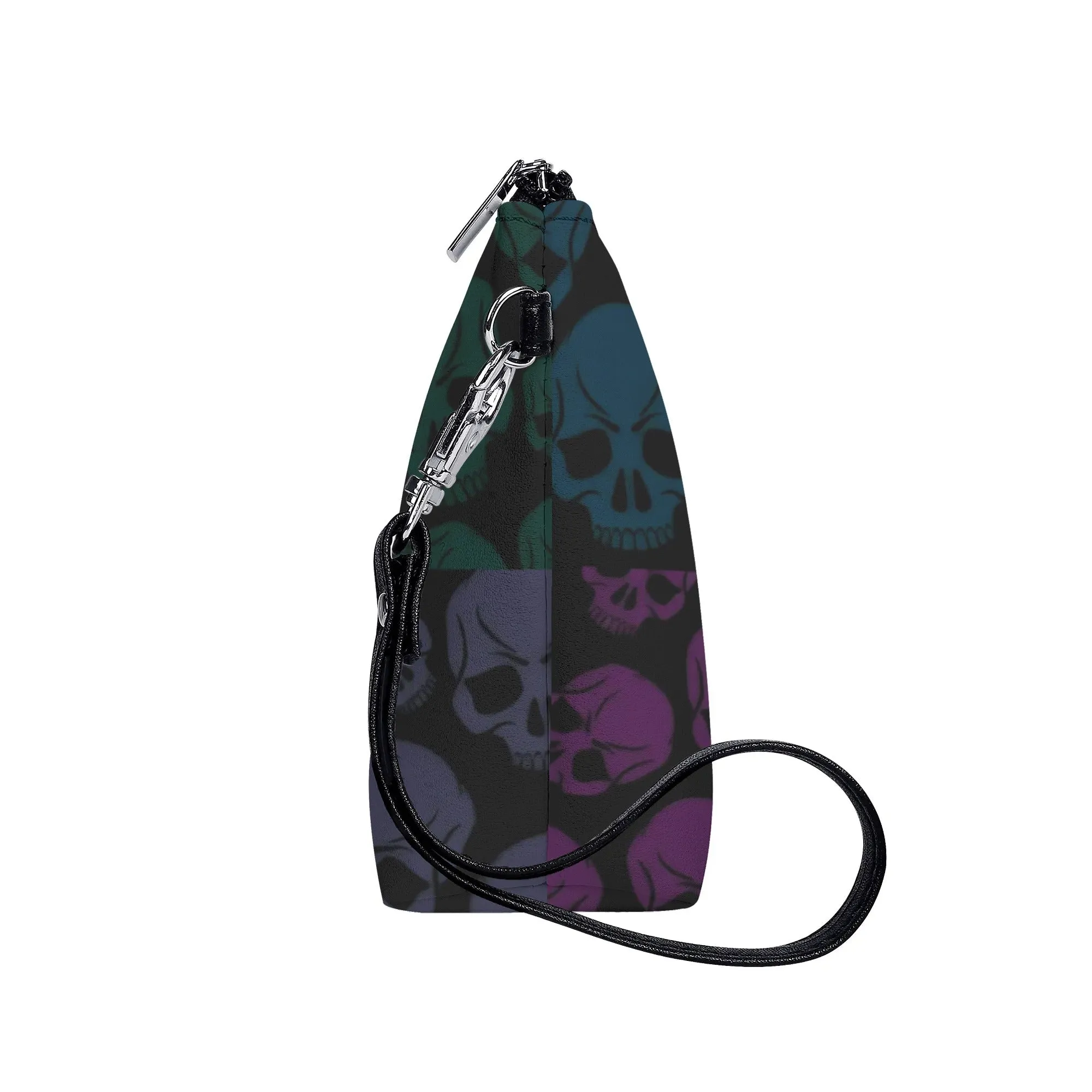 Cute Skull Pattern PU Leather Zipper Sling Make Up Bag