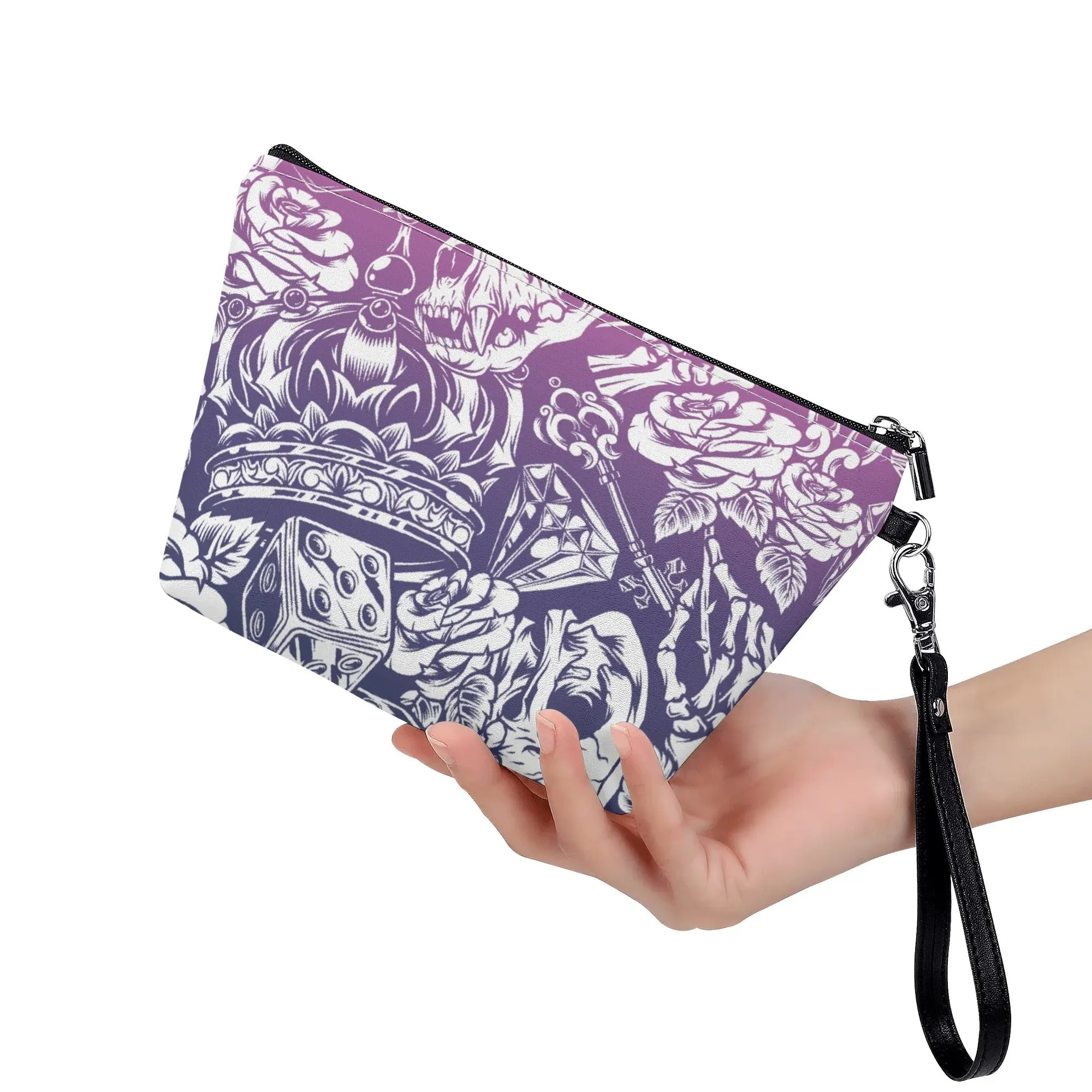 Cute Skull Pattern PU Leather Zipper Sling Make Up Bag