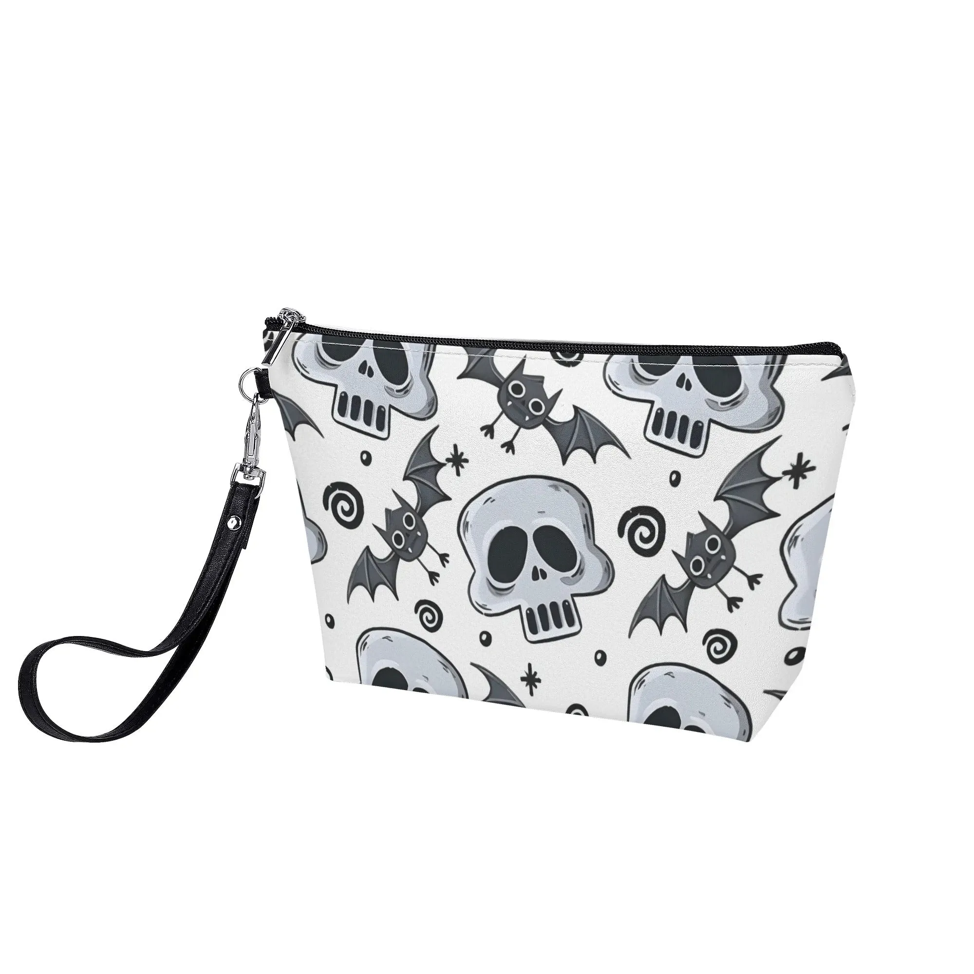Cute Skull Pattern PU Leather Zipper Sling Make Up Bag