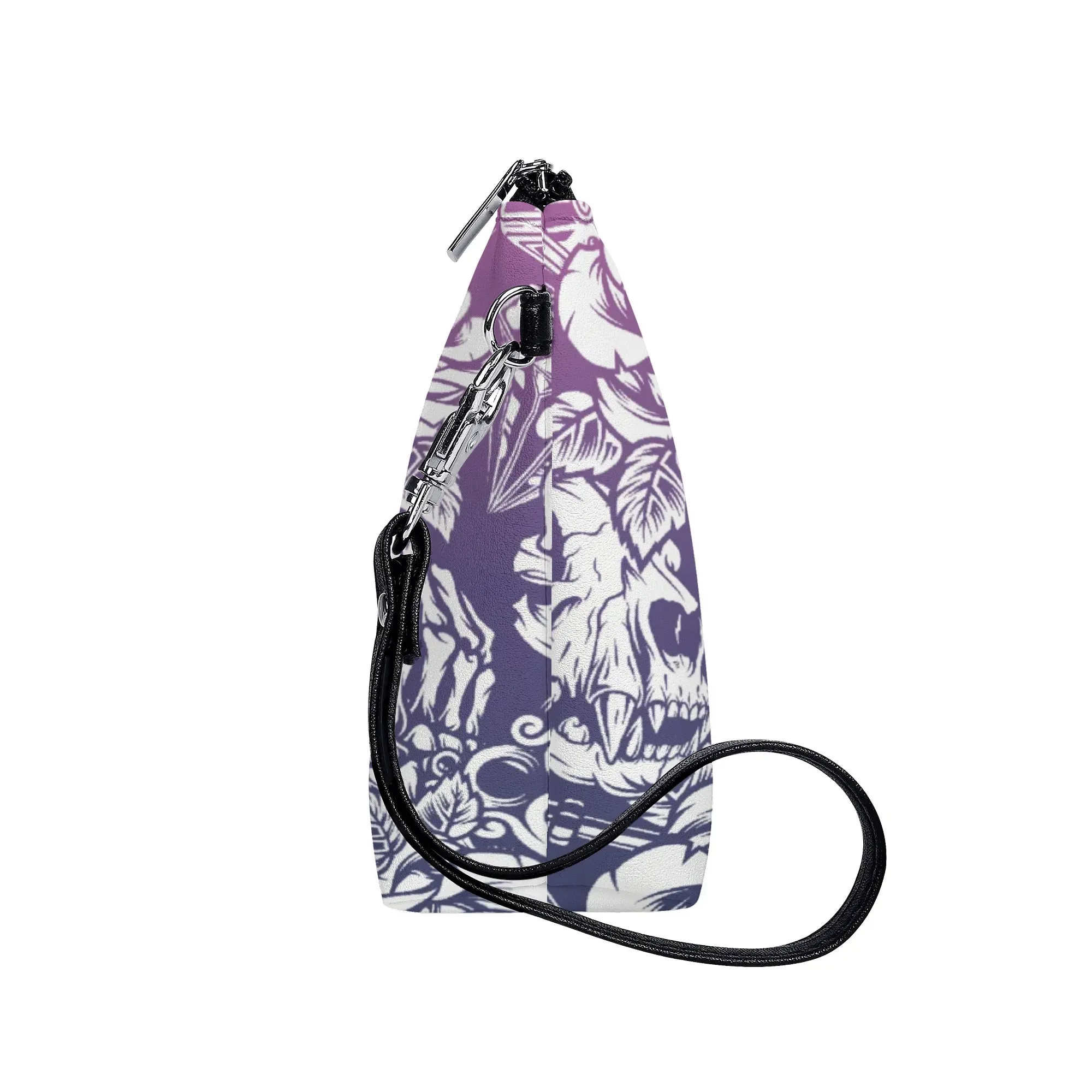 Cute Skull Pattern PU Leather Zipper Sling Make Up Bag