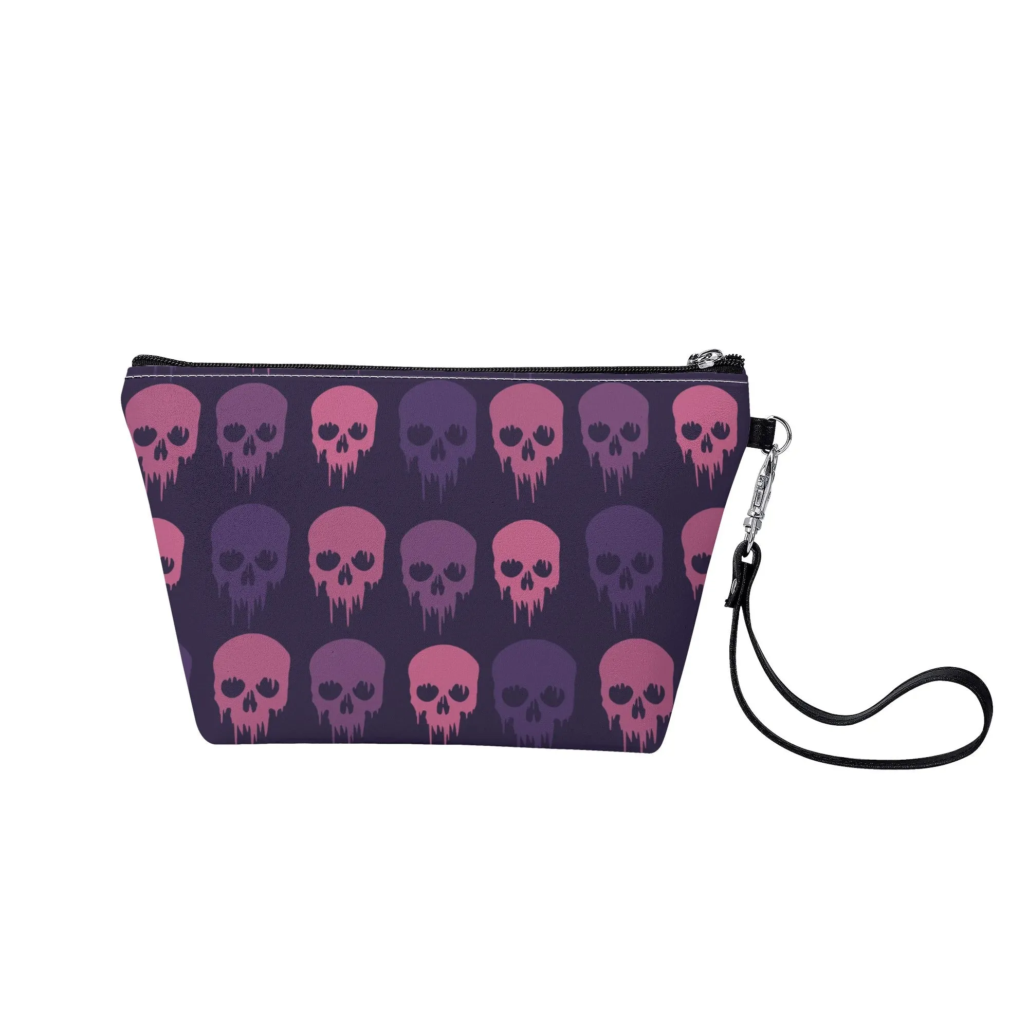 Cute Skull Pattern PU Leather Zipper Sling Make Up Bag