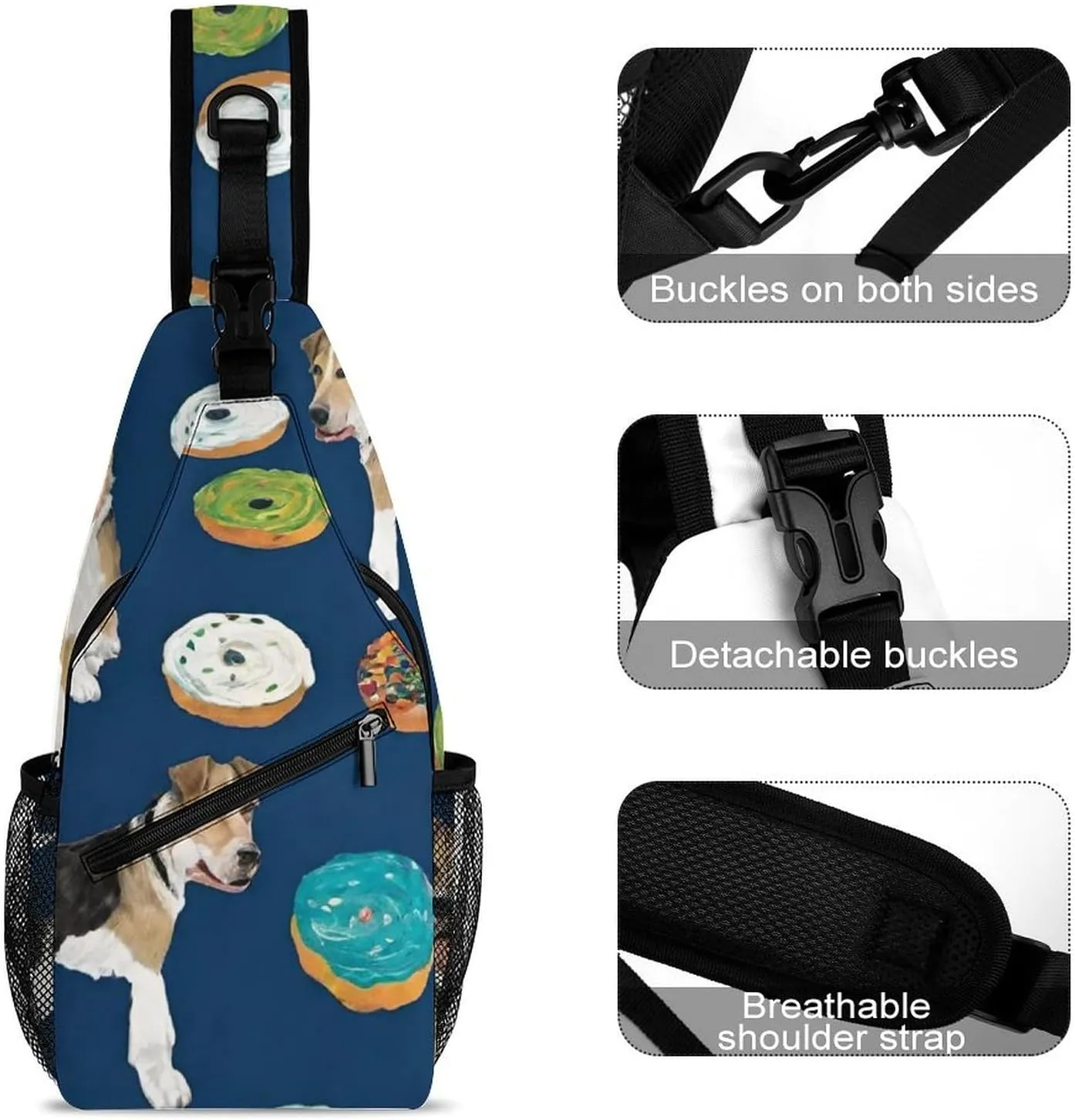 Cute Sling Shoulder Backpack, Backpacking, Wire Fox Terrier Dog Art Crossbody Daypacks Chest Shoulder Packs, Bookbag, Gym Bags Sack Daypack Outdoor Backpack for Men Women
