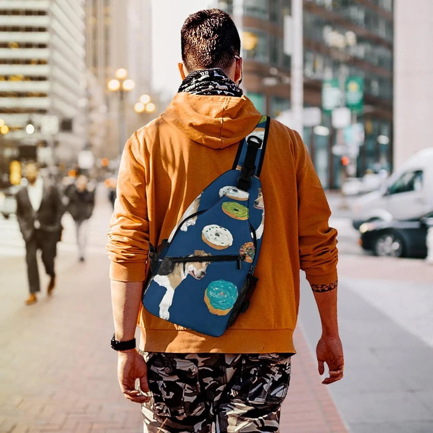 Cute Sling Shoulder Backpack, Backpacking, Wire Fox Terrier Dog Art Crossbody Daypacks Chest Shoulder Packs, Bookbag, Gym Bags Sack Daypack Outdoor Backpack for Men Women