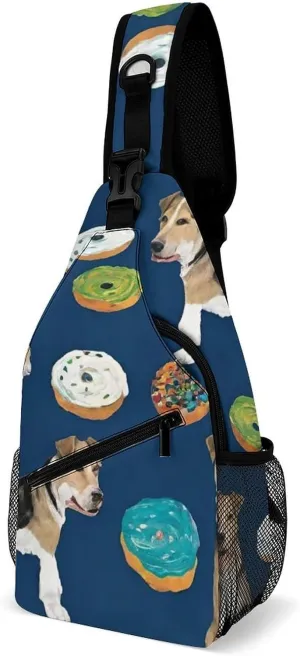 Cute Sling Shoulder Backpack, Backpacking, Wire Fox Terrier Dog Art Crossbody Daypacks Chest Shoulder Packs, Bookbag, Gym Bags Sack Daypack Outdoor Backpack for Men Women
