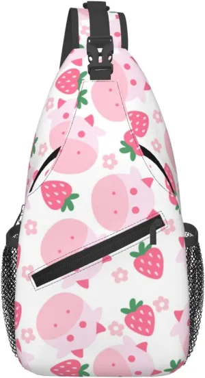 Cute Strawberry Cow Crossbody Sling Backpack Sling Bag Adjustable Chest Shoulder Daypack For Women Men