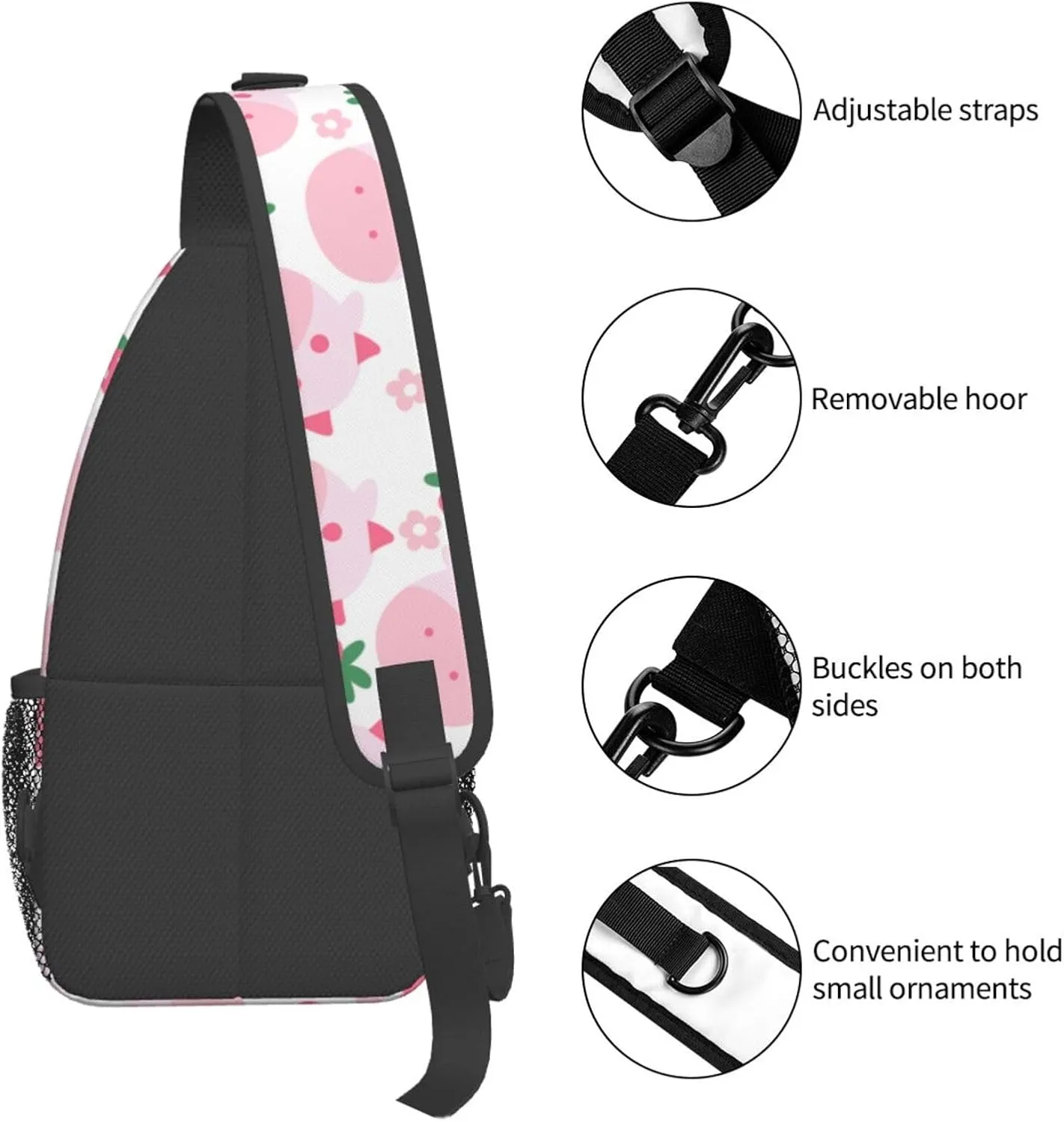 Cute Strawberry Cow Crossbody Sling Backpack Sling Bag Adjustable Chest Shoulder Daypack For Women Men