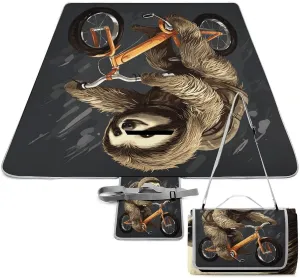 Cycling Sloth Picnic Blanket Outdoor, Oversized Beach Blanket, Foldable Lightweight Waterproof Sand Cushion Suitable for Beaches, Camping Grasslands Mat