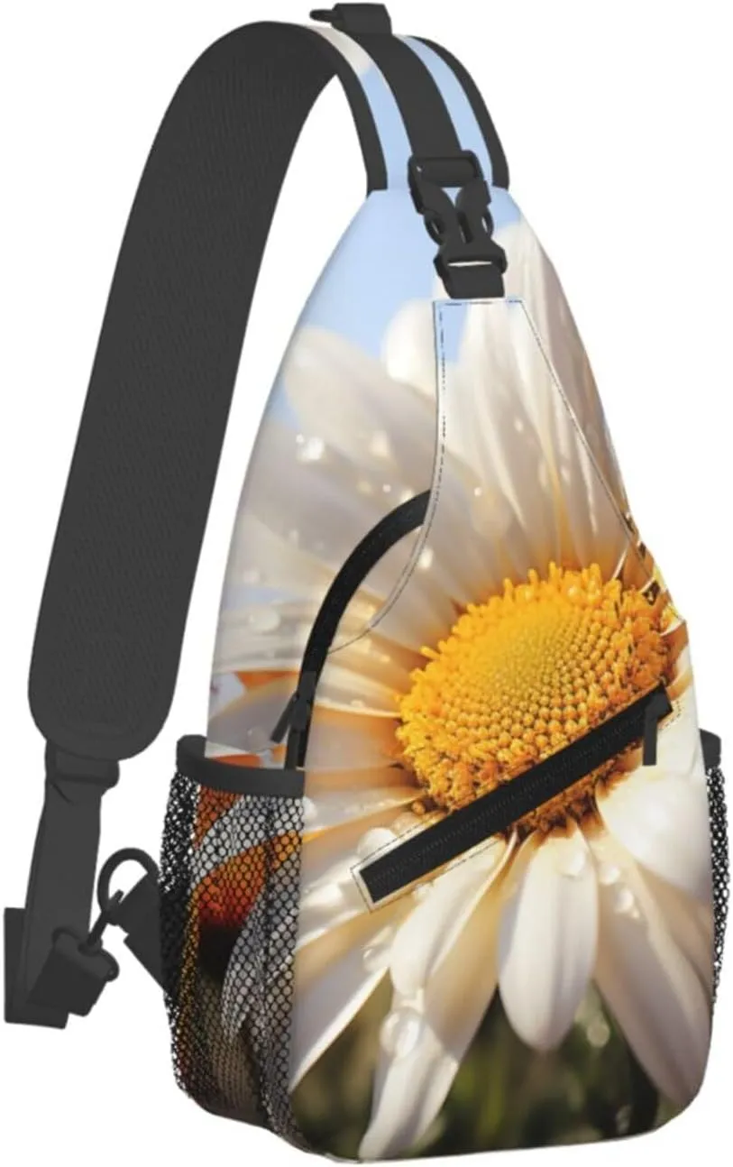 Daisy Flowers Sling Bag Backpack For Men Cross Chest Bag Crossbody Shoulder Bag Travel Hiking Daypack