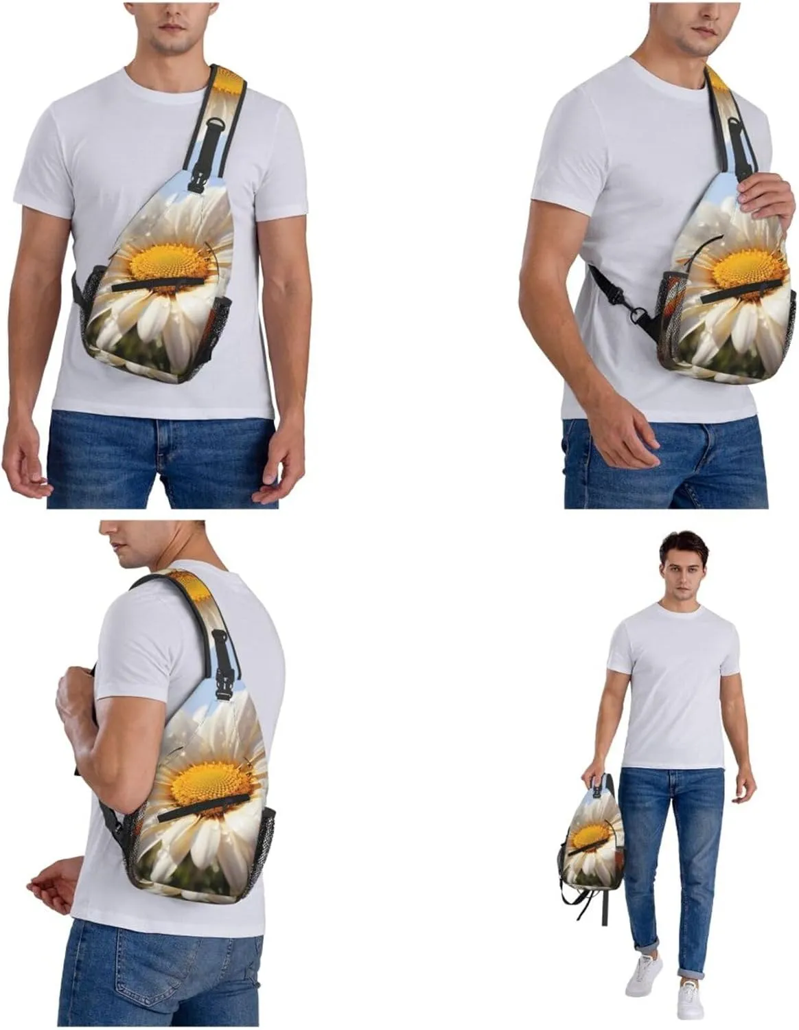 Daisy Flowers Sling Bag Backpack For Men Cross Chest Bag Crossbody Shoulder Bag Travel Hiking Daypack