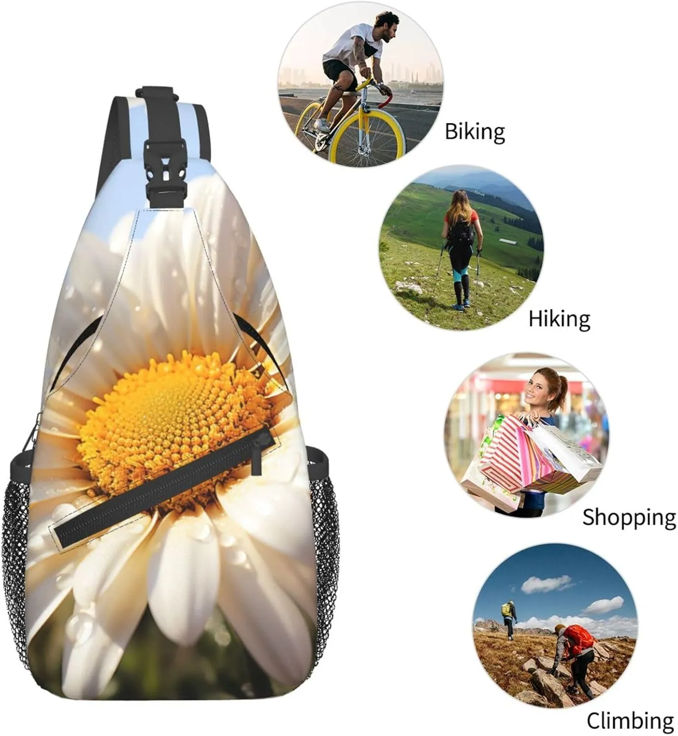 Daisy Flowers Sling Bag Backpack For Men Cross Chest Bag Crossbody Shoulder Bag Travel Hiking Daypack