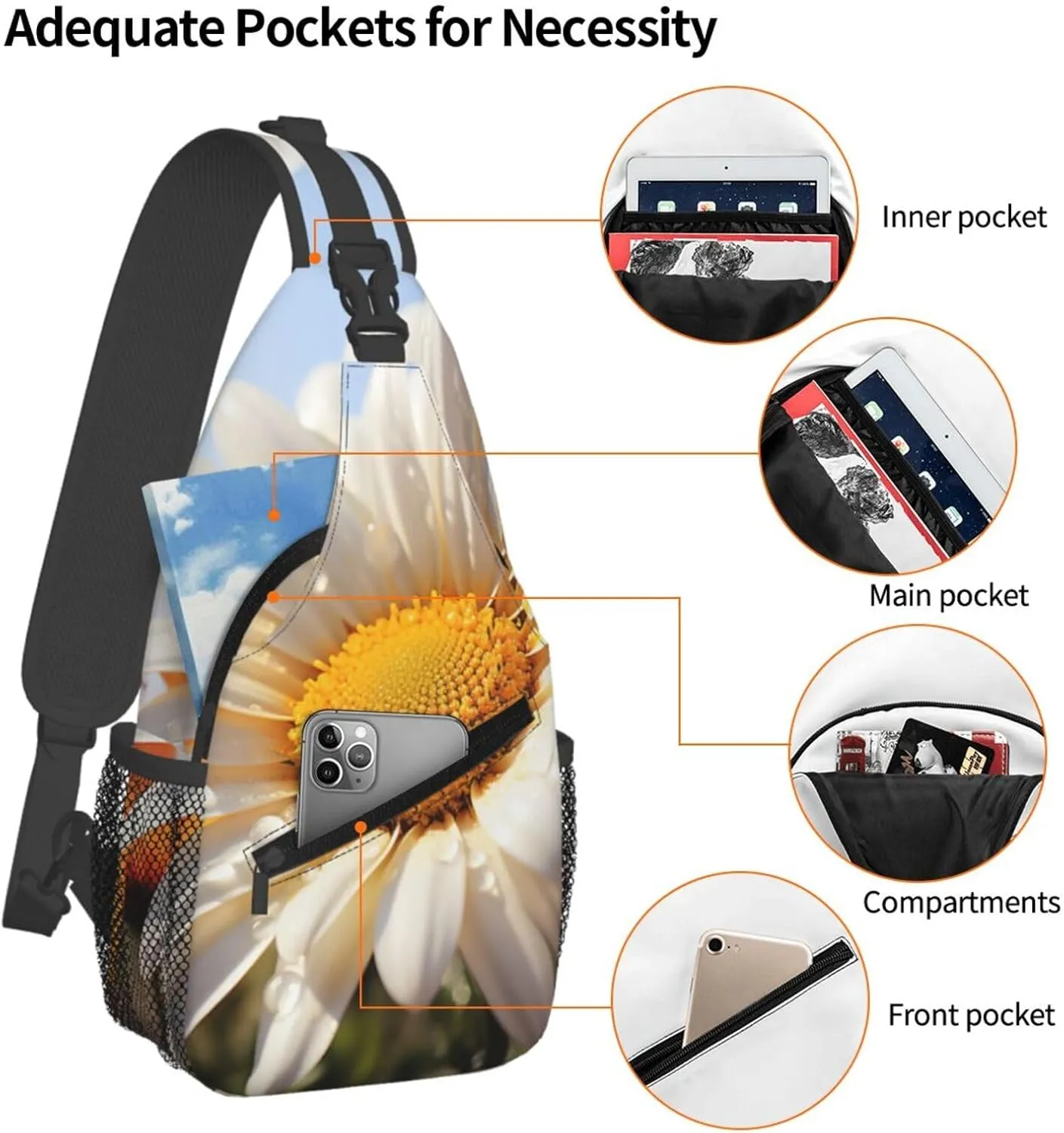 Daisy Flowers Sling Bag Backpack For Men Cross Chest Bag Crossbody Shoulder Bag Travel Hiking Daypack