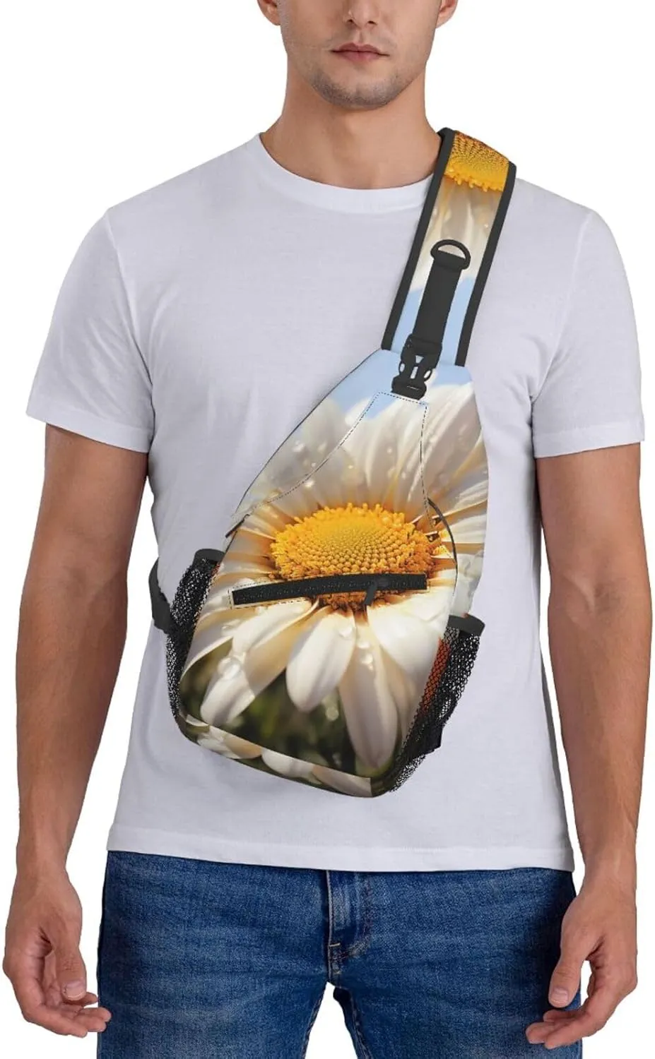 Daisy Flowers Sling Bag Backpack For Men Cross Chest Bag Crossbody Shoulder Bag Travel Hiking Daypack