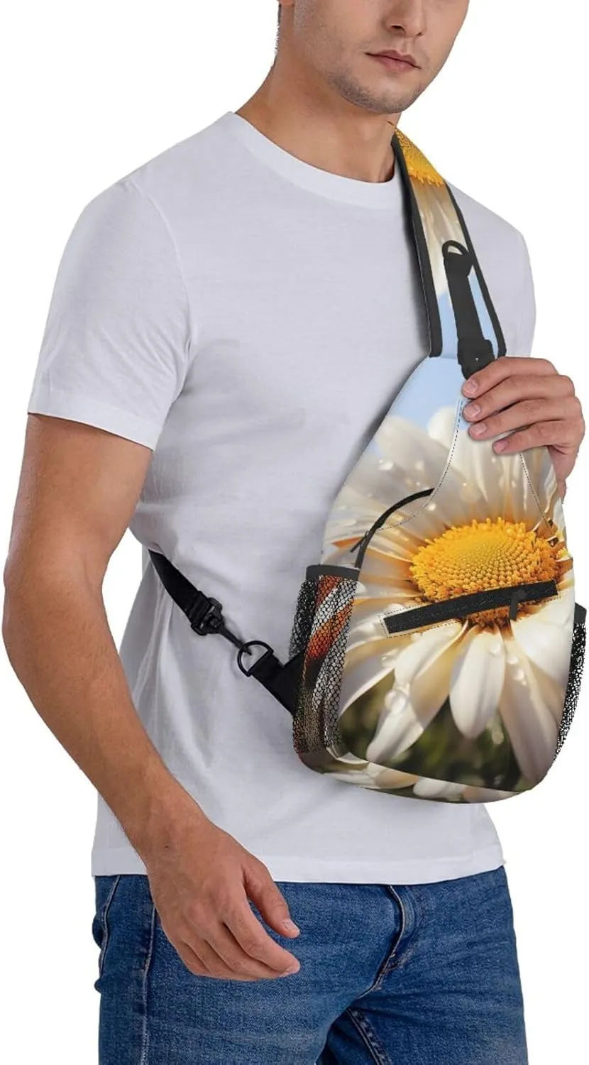 Daisy Flowers Sling Bag Backpack For Men Cross Chest Bag Crossbody Shoulder Bag Travel Hiking Daypack