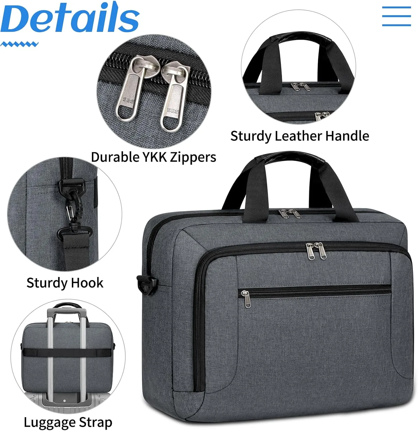 Dakuly Laptop Bag 17.3 Inch Laptop Briefcase Large Waterproof Laptop Case for Men Women Business Office Work Computer Bag 17 Inch Adjustable Shoulder Messenger Bag, Grey