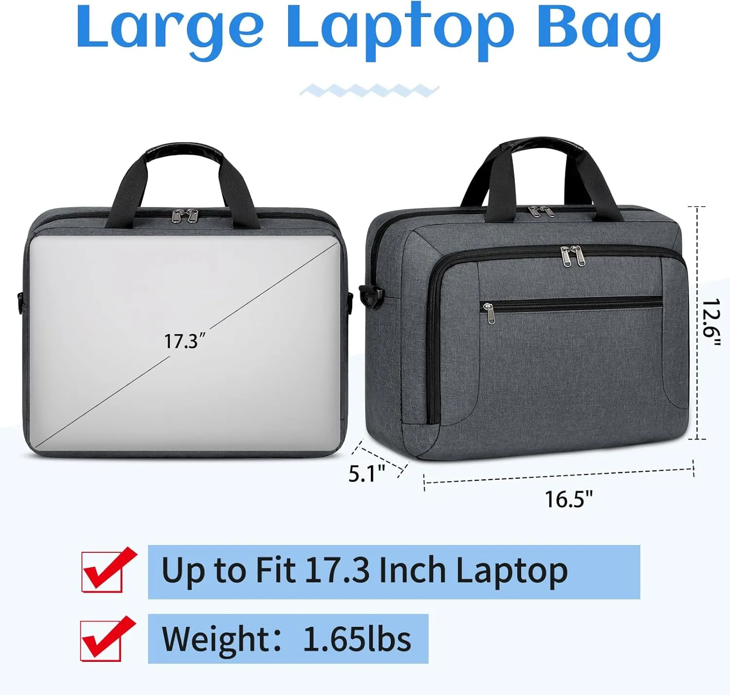 Dakuly Laptop Bag 17.3 Inch Laptop Briefcase Large Waterproof Laptop Case for Men Women Business Office Work Computer Bag 17 Inch Adjustable Shoulder Messenger Bag, Grey