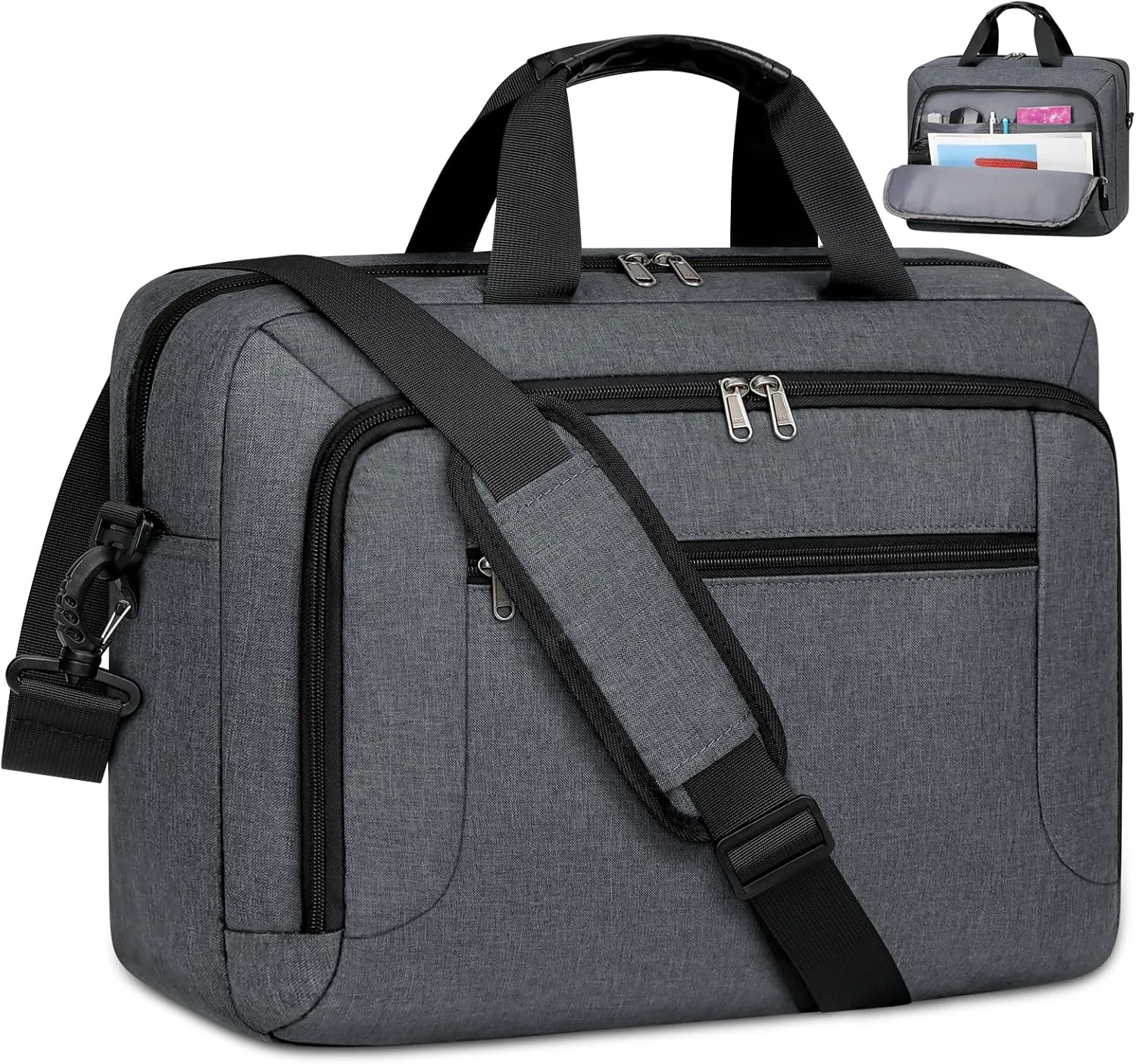 Dakuly Laptop Bag 17.3 Inch Laptop Briefcase Large Waterproof Laptop Case for Men Women Business Office Work Computer Bag 17 Inch Adjustable Shoulder Messenger Bag, Grey