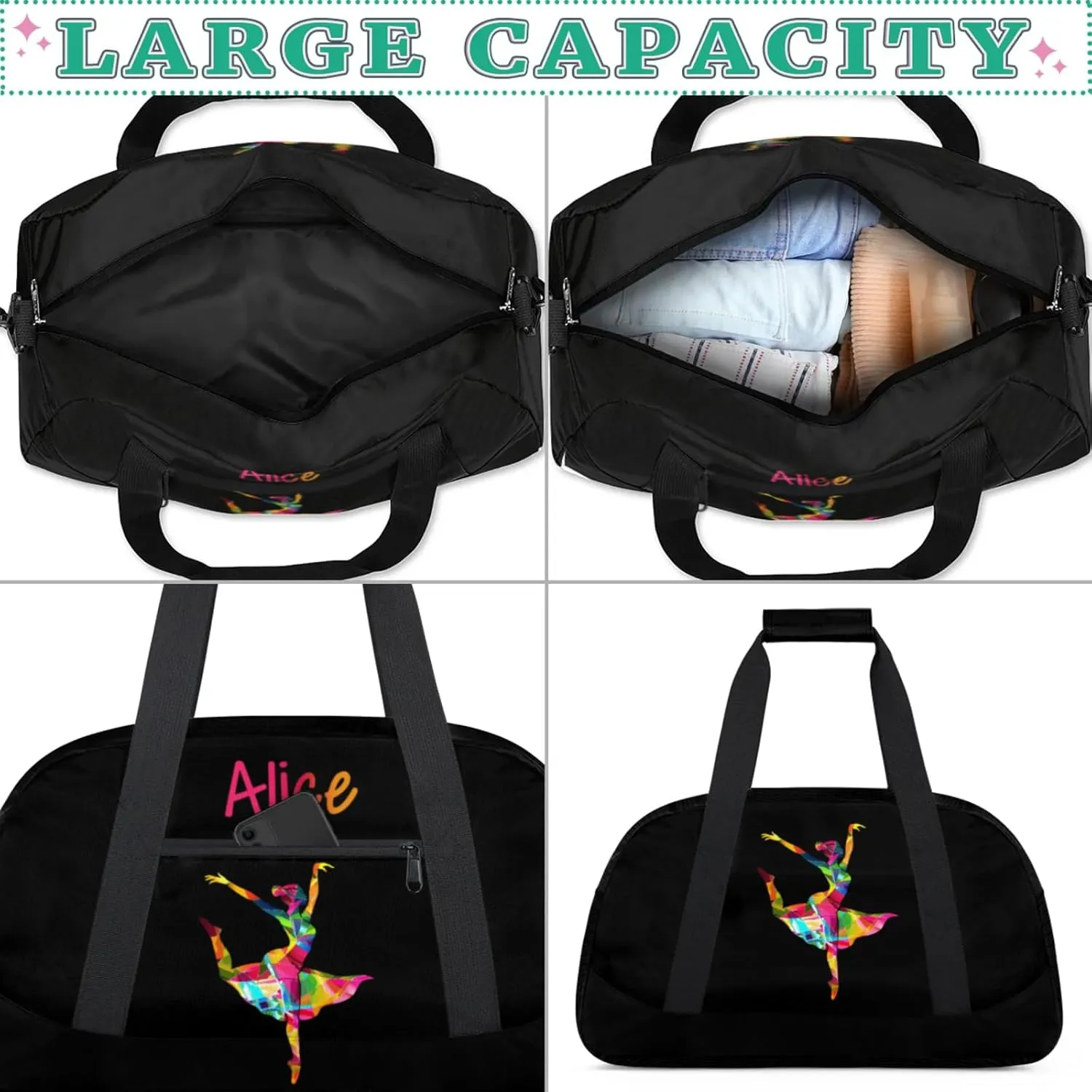 Dance Duffle-Bag for Teens Girls,Custom Ballet-Bag for Dancer,Carry-on Lightweight for Travel-Duffle,Overnight,Workout Elegance Ballet Pink