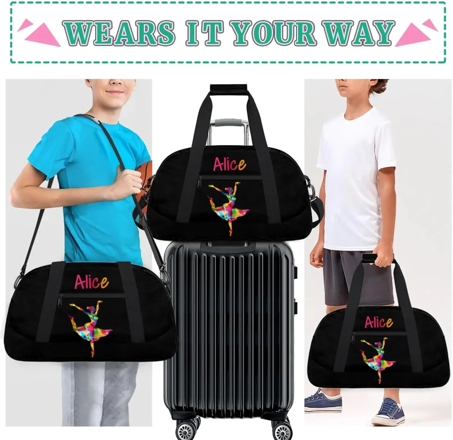 Dance Duffle-Bag for Teens Girls,Custom Ballet-Bag for Dancer,Carry-on Lightweight for Travel-Duffle,Overnight,Workout Elegance Ballet Pink