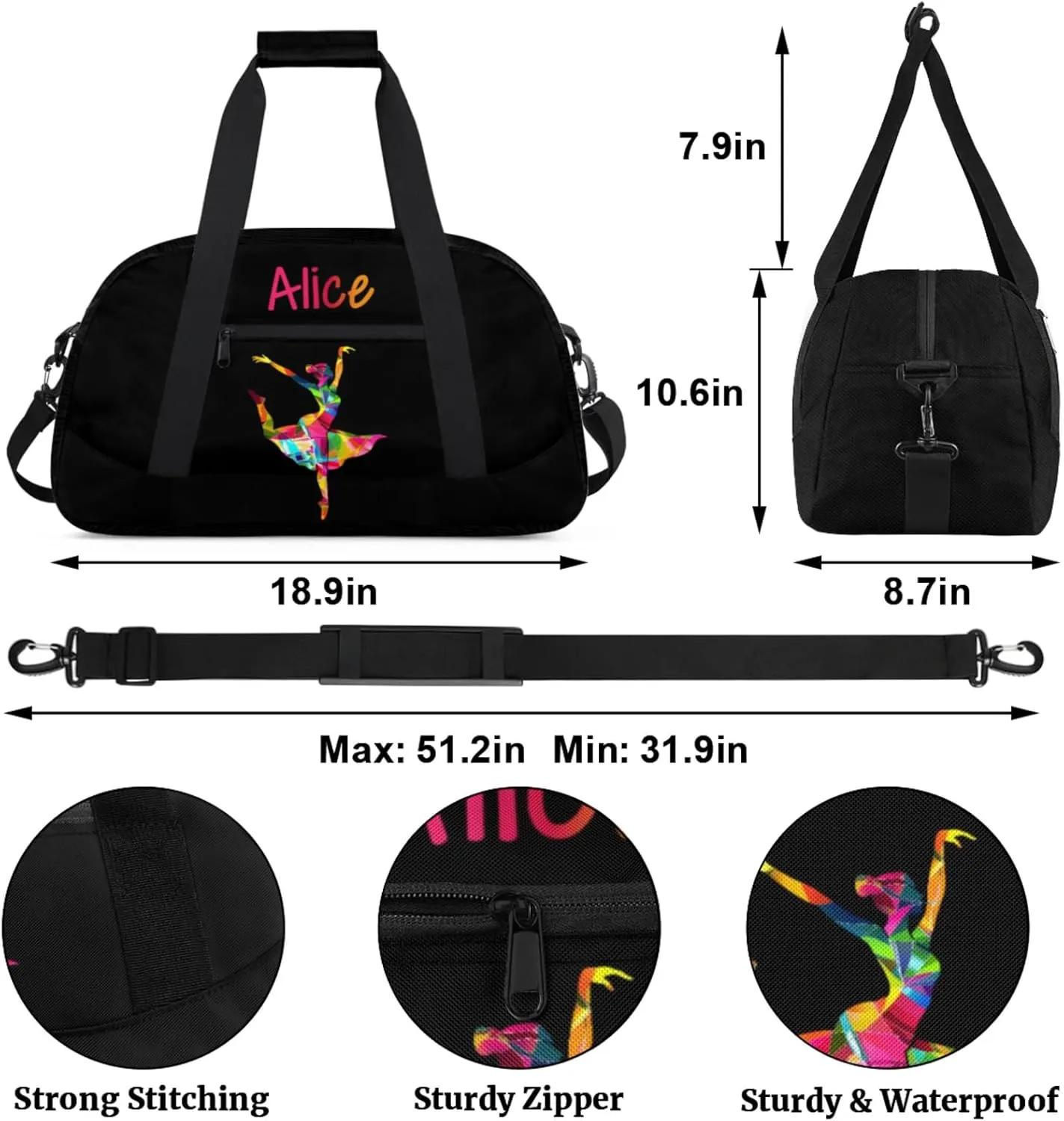 Dance Duffle-Bag for Teens Girls,Custom Ballet-Bag for Dancer,Carry-on Lightweight for Travel-Duffle,Overnight,Workout Elegance Ballet Pink