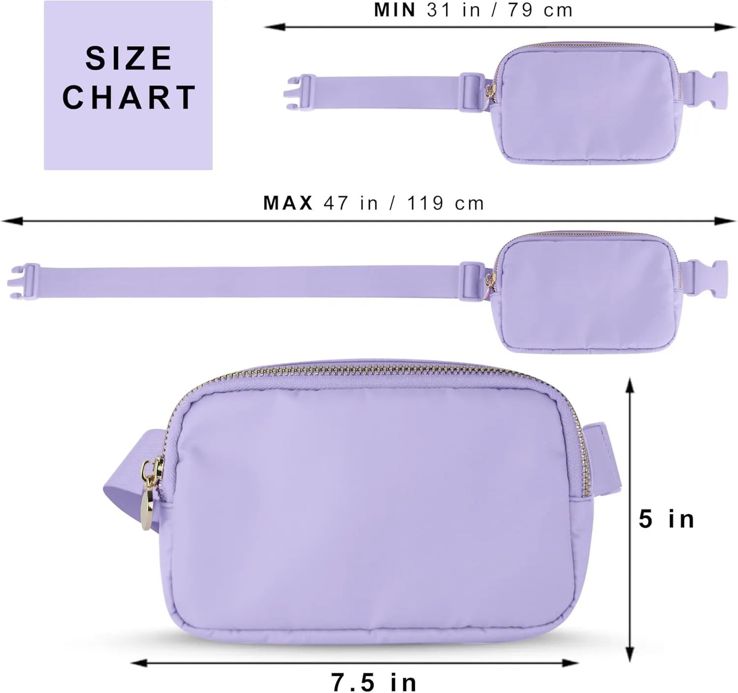 DANCOUR Women's Purple Nylon Waist Pack Crossbody Bag
