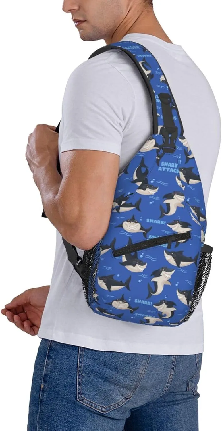Dangerous Smiling Attack Sharks Chest Sling Bag Crossbody Shoulder Backpack Bag Gym Cycling Travel Hiking Daypack Cross Bag