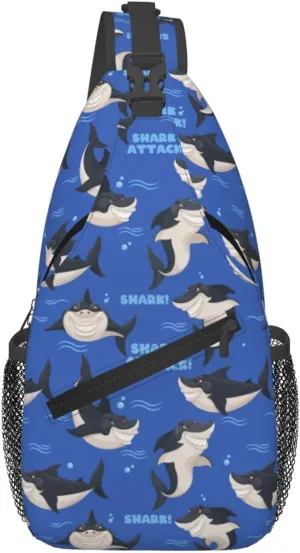 Dangerous Smiling Attack Sharks Chest Sling Bag Crossbody Shoulder Backpack Bag Gym Cycling Travel Hiking Daypack Cross Bag