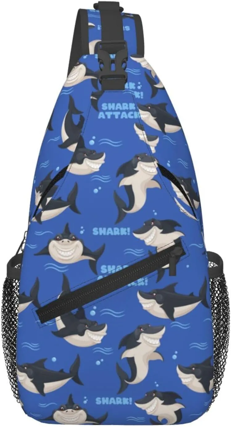 Dangerous Smiling Attack Sharks Chest Sling Bag Crossbody Shoulder Backpack Bag Gym Cycling Travel Hiking Daypack Cross Bag