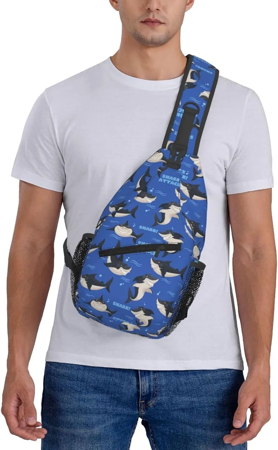 Dangerous Smiling Attack Sharks Chest Sling Bag Crossbody Shoulder Backpack Bag Gym Cycling Travel Hiking Daypack Cross Bag