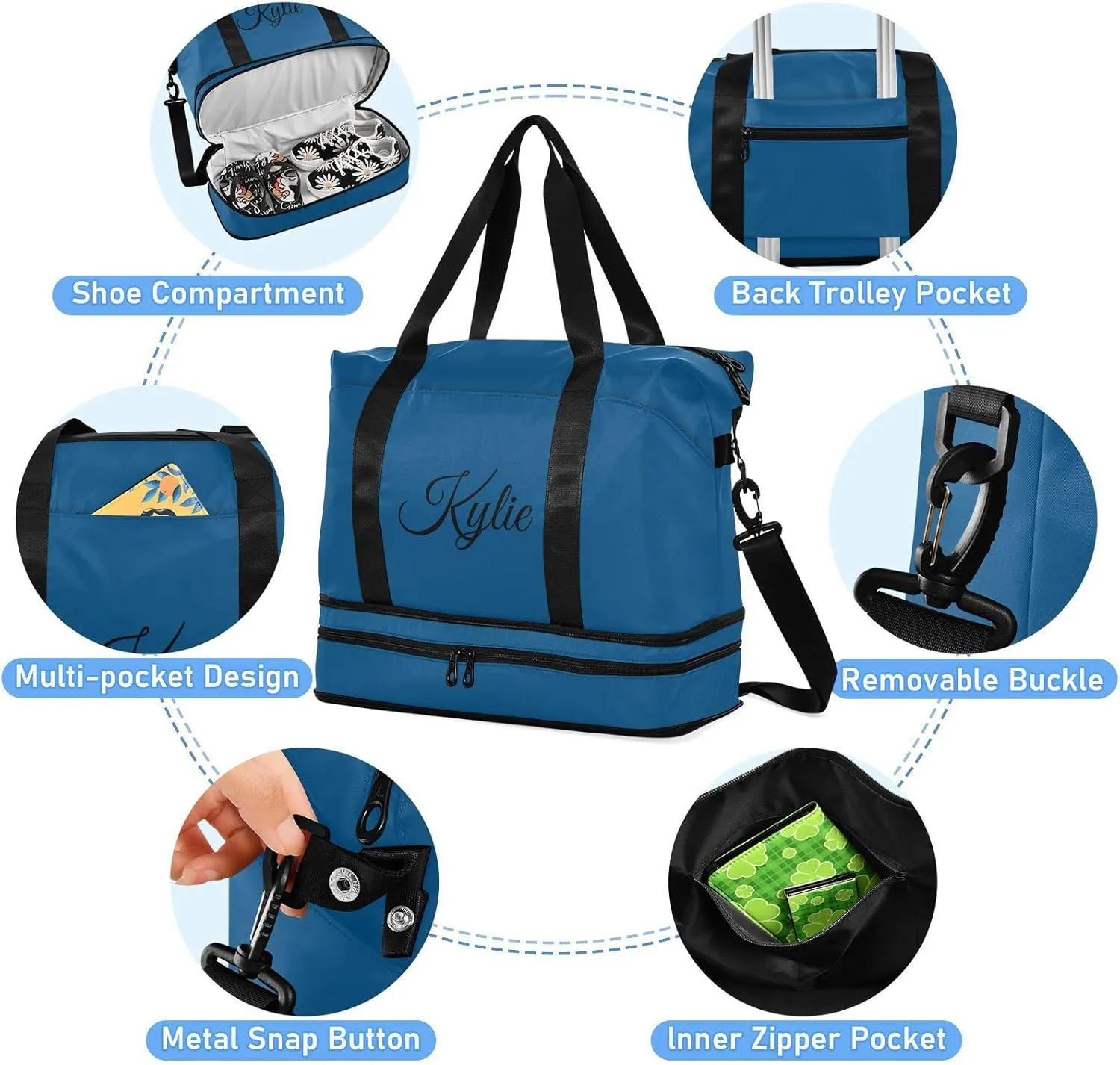 Dark Blue Custom Gym Bag for Women Men Personalized Duffel Bag with Shoe Compartment Weekender Bags Carry On Bag Overnight Bag for Gym Travel Yoga Men Sport Women