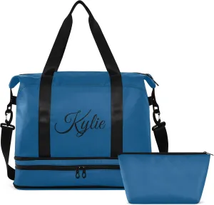 Dark Blue Custom Gym Bag for Women Men Personalized Duffel Bag with Shoe Compartment Weekender Bags Carry On Bag Overnight Bag for Gym Travel Yoga Men Sport Women