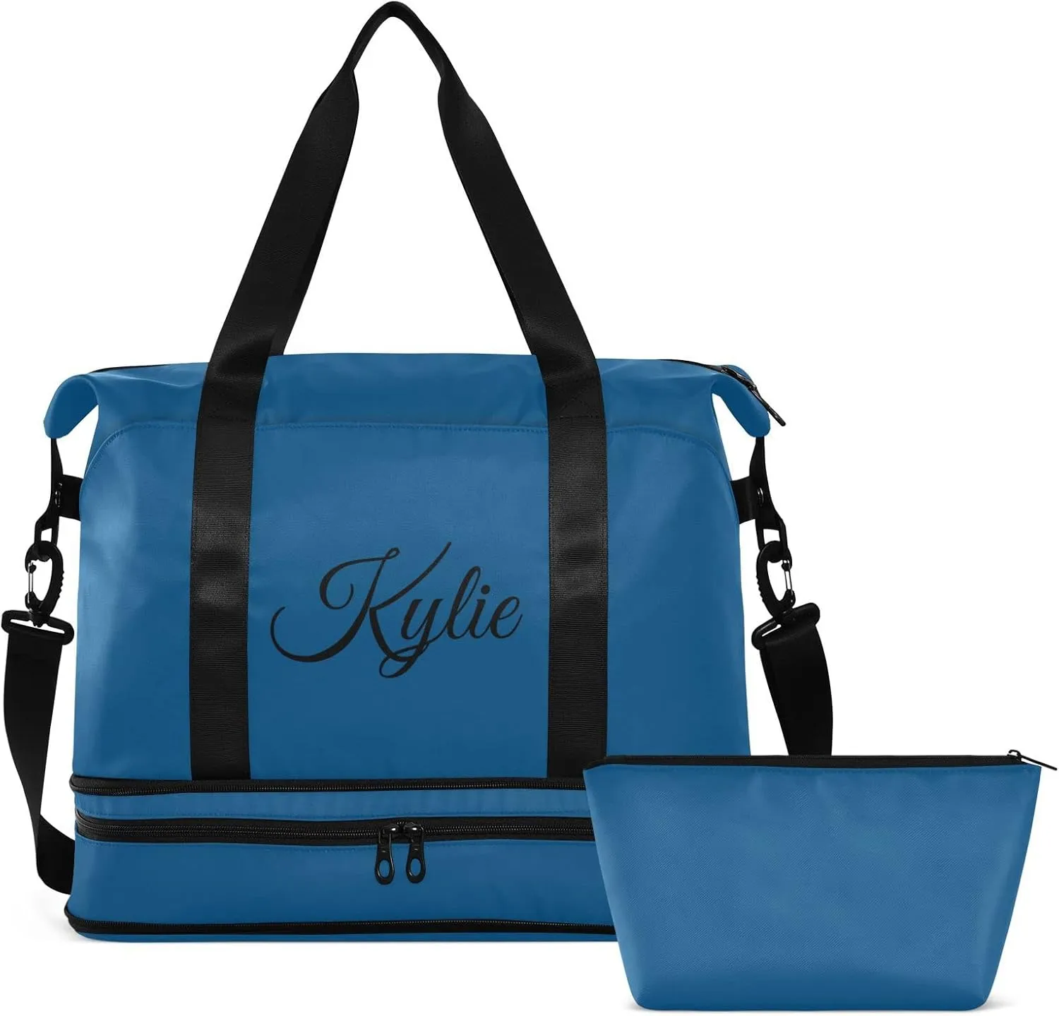 Dark Blue Custom Gym Bag for Women Men Personalized Duffel Bag with Shoe Compartment Weekender Bags Carry On Bag Overnight Bag for Gym Travel Yoga Men Sport Women