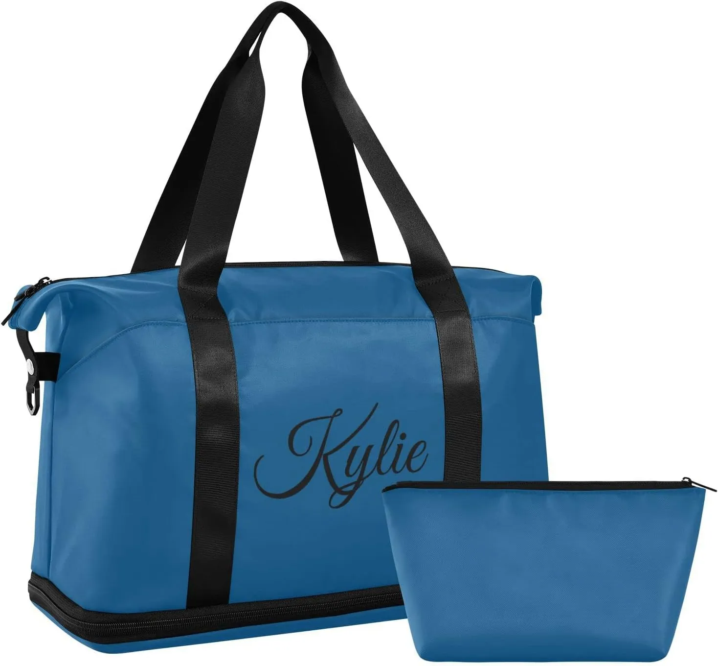 Dark Blue Custom Gym Bag for Women Men Personalized Duffel Bag with Shoe Compartment Weekender Bags Carry On Bag Overnight Bag for Gym Travel Yoga Men Sport Women