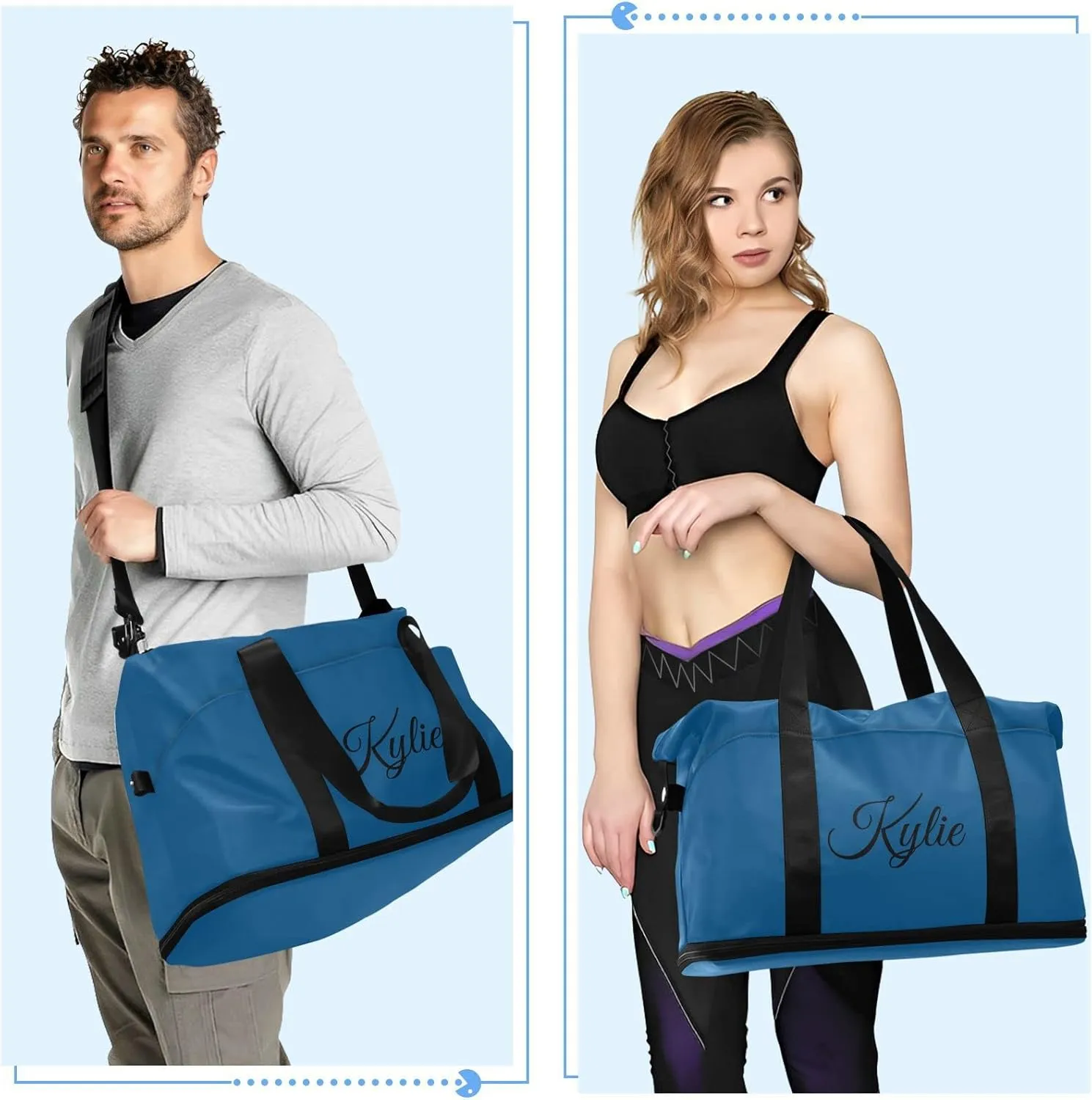 Dark Blue Custom Gym Bag for Women Men Personalized Duffel Bag with Shoe Compartment Weekender Bags Carry On Bag Overnight Bag for Gym Travel Yoga Men Sport Women