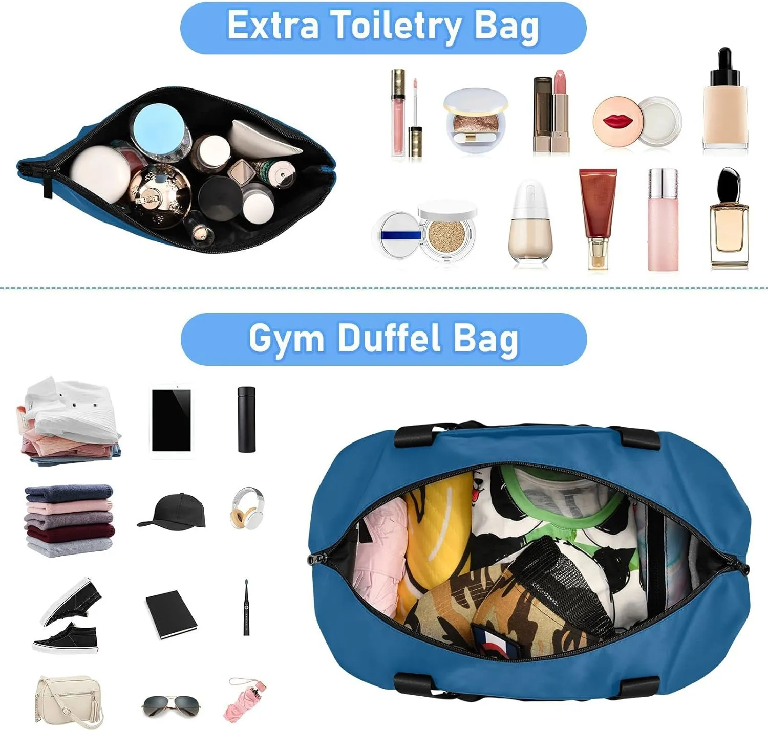 Dark Blue Custom Gym Bag for Women Men Personalized Duffel Bag with Shoe Compartment Weekender Bags Carry On Bag Overnight Bag for Gym Travel Yoga Men Sport Women