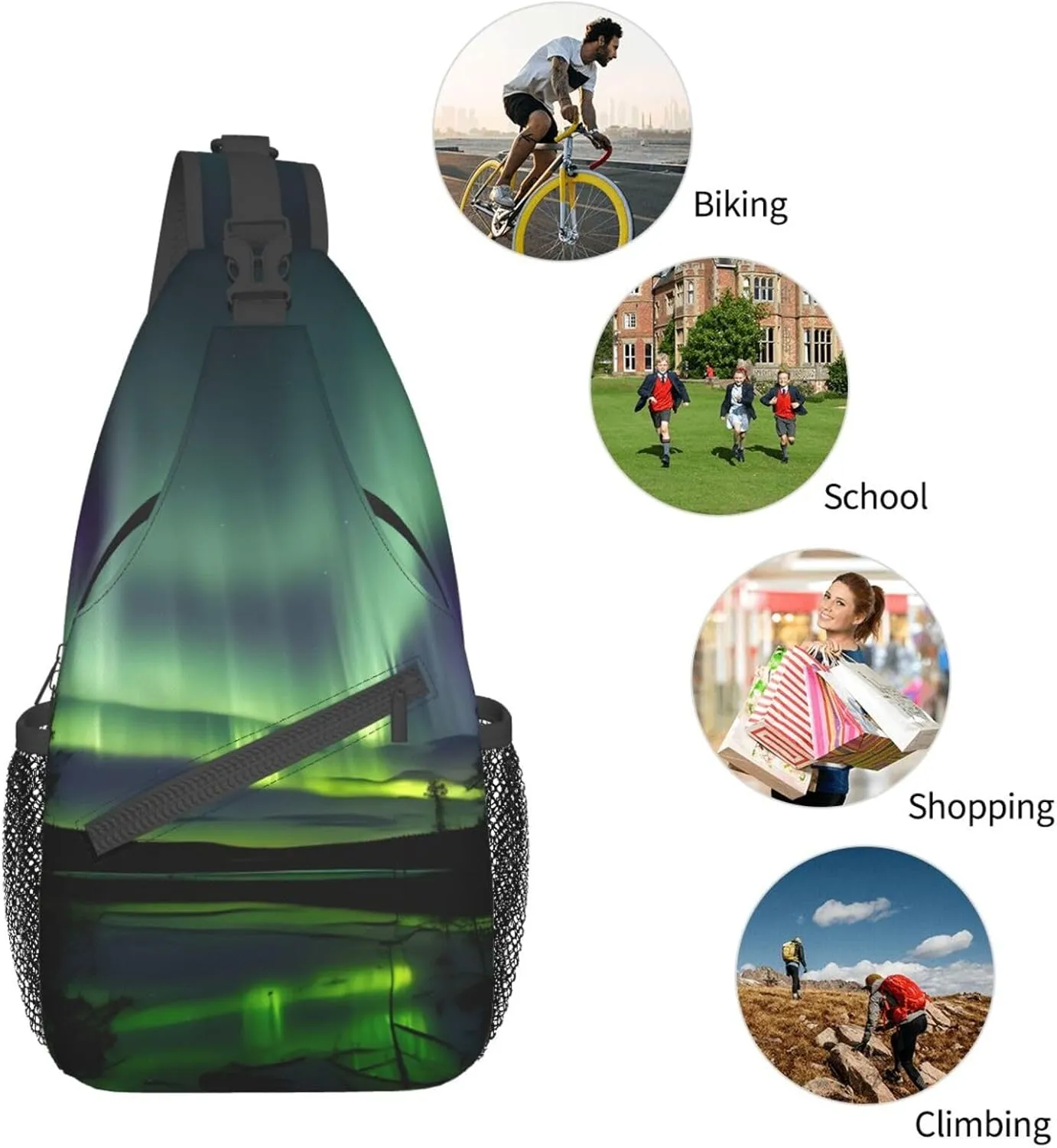 Dark Northern Lights Print Sling Backpack, Sling Bag, Crossbody Chest Bag Daypack, for Hiking Travel