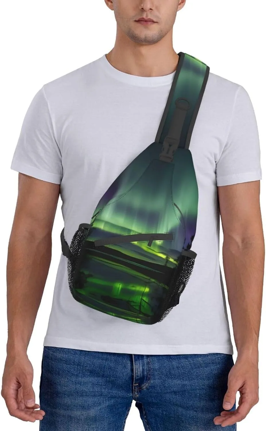 Dark Northern Lights Print Sling Backpack, Sling Bag, Crossbody Chest Bag Daypack, for Hiking Travel