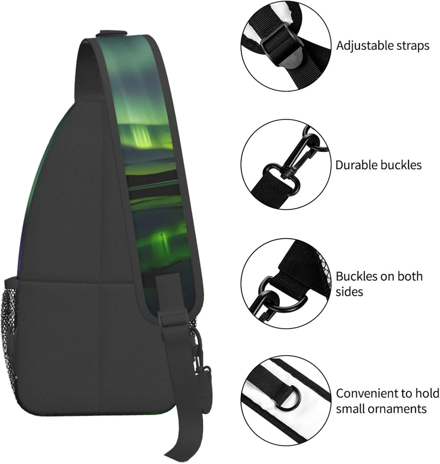 Dark Northern Lights Print Sling Backpack, Sling Bag, Crossbody Chest Bag Daypack, for Hiking Travel