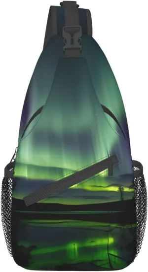 Dark Northern Lights Print Sling Backpack, Sling Bag, Crossbody Chest Bag Daypack, for Hiking Travel