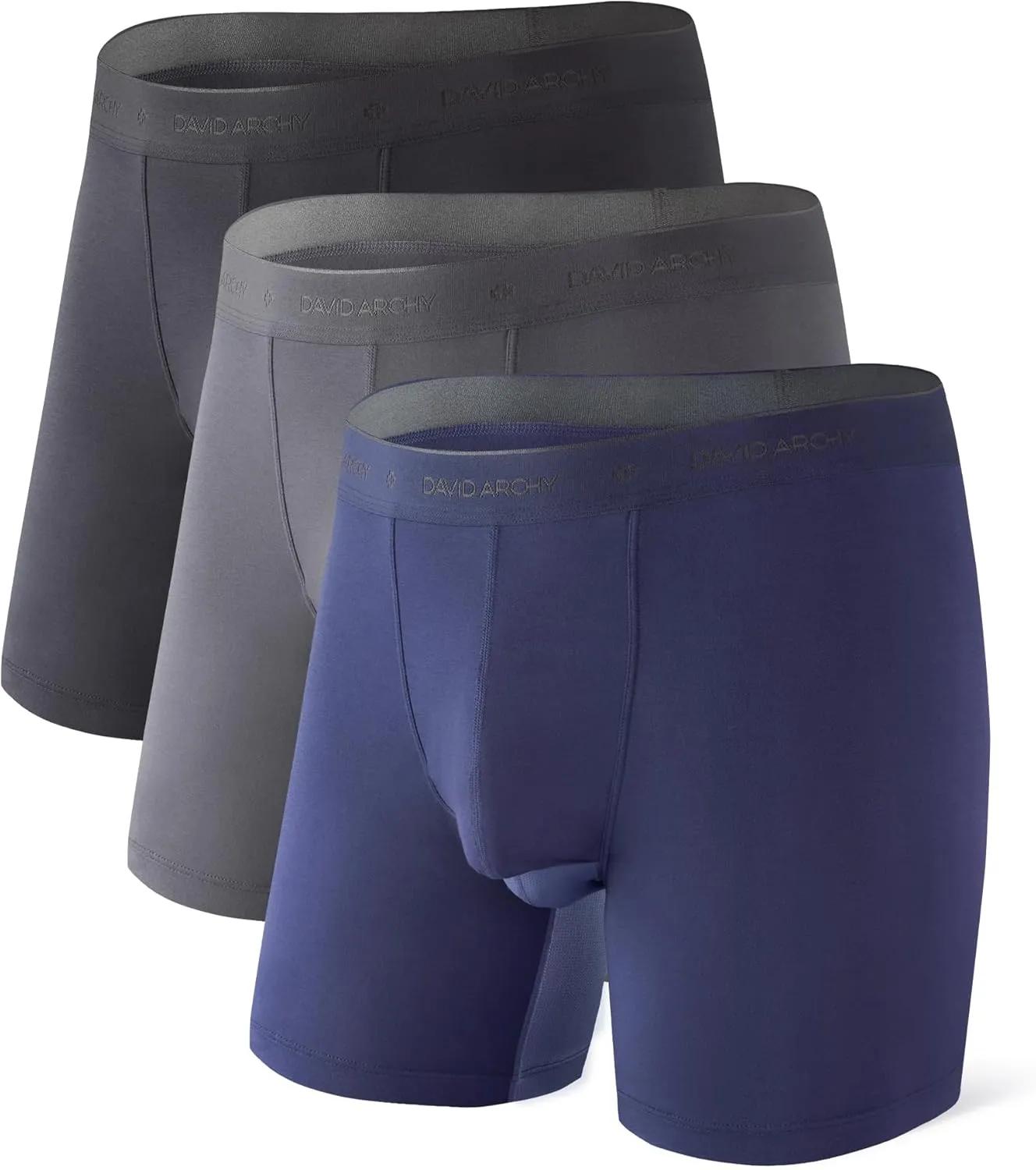 DAVID ARCHY Men's Underwear Micro Modal Dual Pouch Trunks Ball Pouch Bulge Enhancing Boxer Briefs for Men 3 or 4 Pack