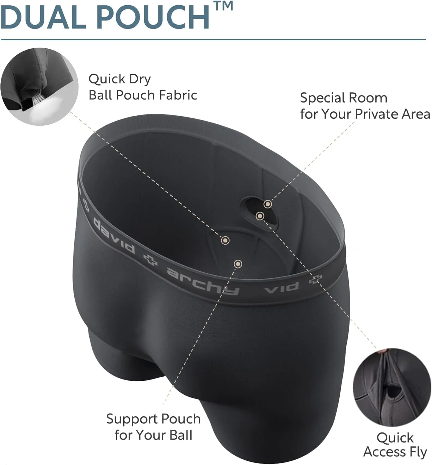 DAVID ARCHY Men's Underwear Micro Modal Dual Pouch Trunks Ball Pouch Bulge Enhancing Boxer Briefs for Men 3 or 4 Pack