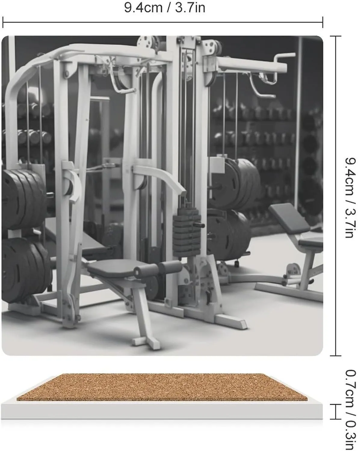 Decorative 4PCS Coaster Set Gym Equipment Printed Square Ceramic Coasters with Cork Bottom Stone Coasters Drink Coasters for Room Kitchen Bar Party Decor