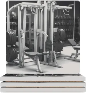 Decorative 4PCS Coaster Set Gym Equipment Printed Square Ceramic Coasters with Cork Bottom Stone Coasters Drink Coasters for Room Kitchen Bar Party Decor