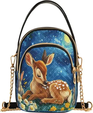 Deer Blossom Rabbit Galaxy Crossbody Bag for Women Mini Cell Phone Purse Women's Shoulder Handbag