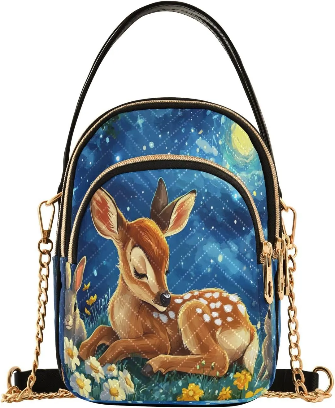 Deer Blossom Rabbit Galaxy Crossbody Bag for Women Mini Cell Phone Purse Women's Shoulder Handbag