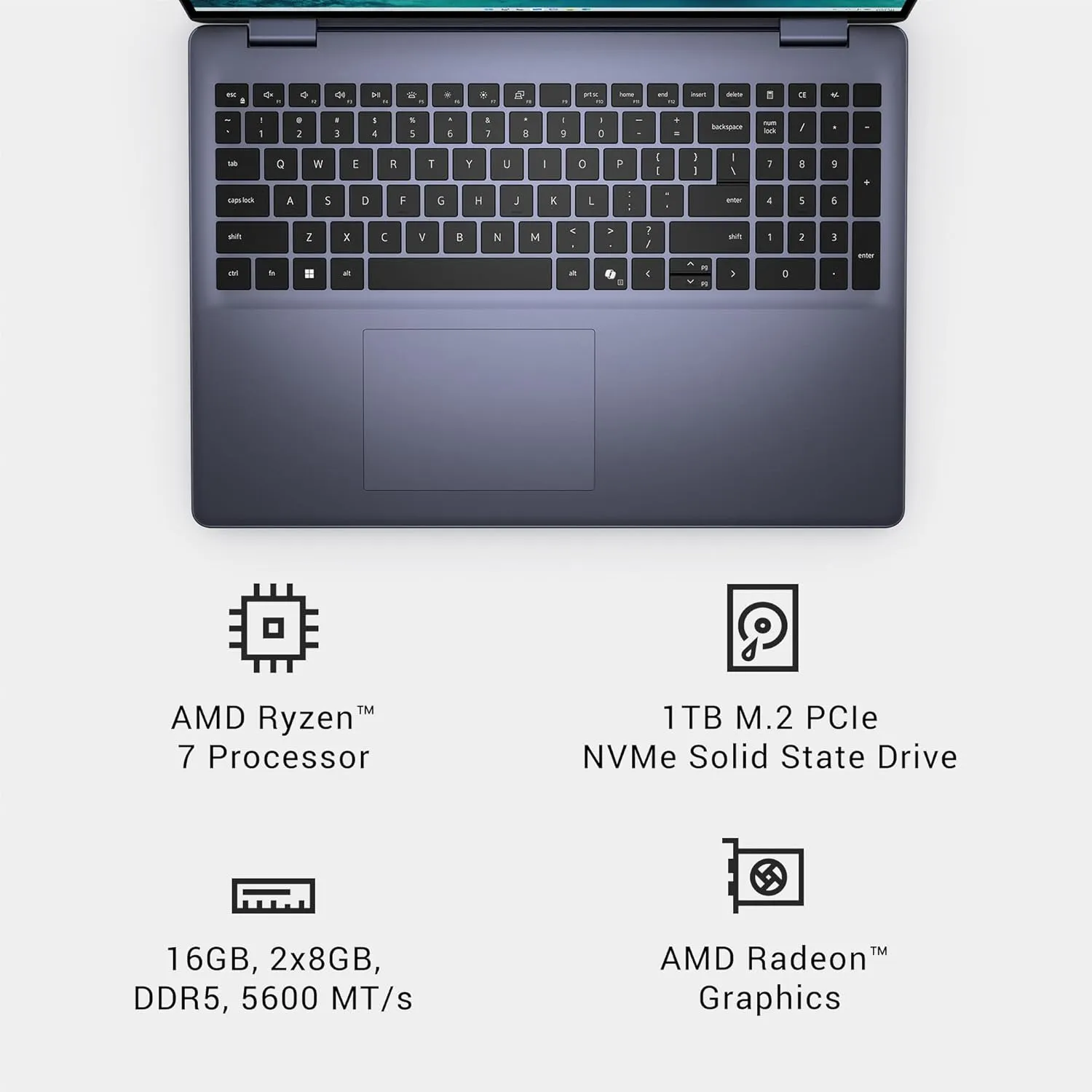 Dell Inspiron 5645 Laptop - 16.0 16:10 FHD  (1920 x 1200) Display, AMD Ryzen 7-8840U, 16GB DDR5 RAM, 1TB SSD, AMD Radeon Graphics, Windows 11 Home, Onsite & Migrate Services - Midnight Blue