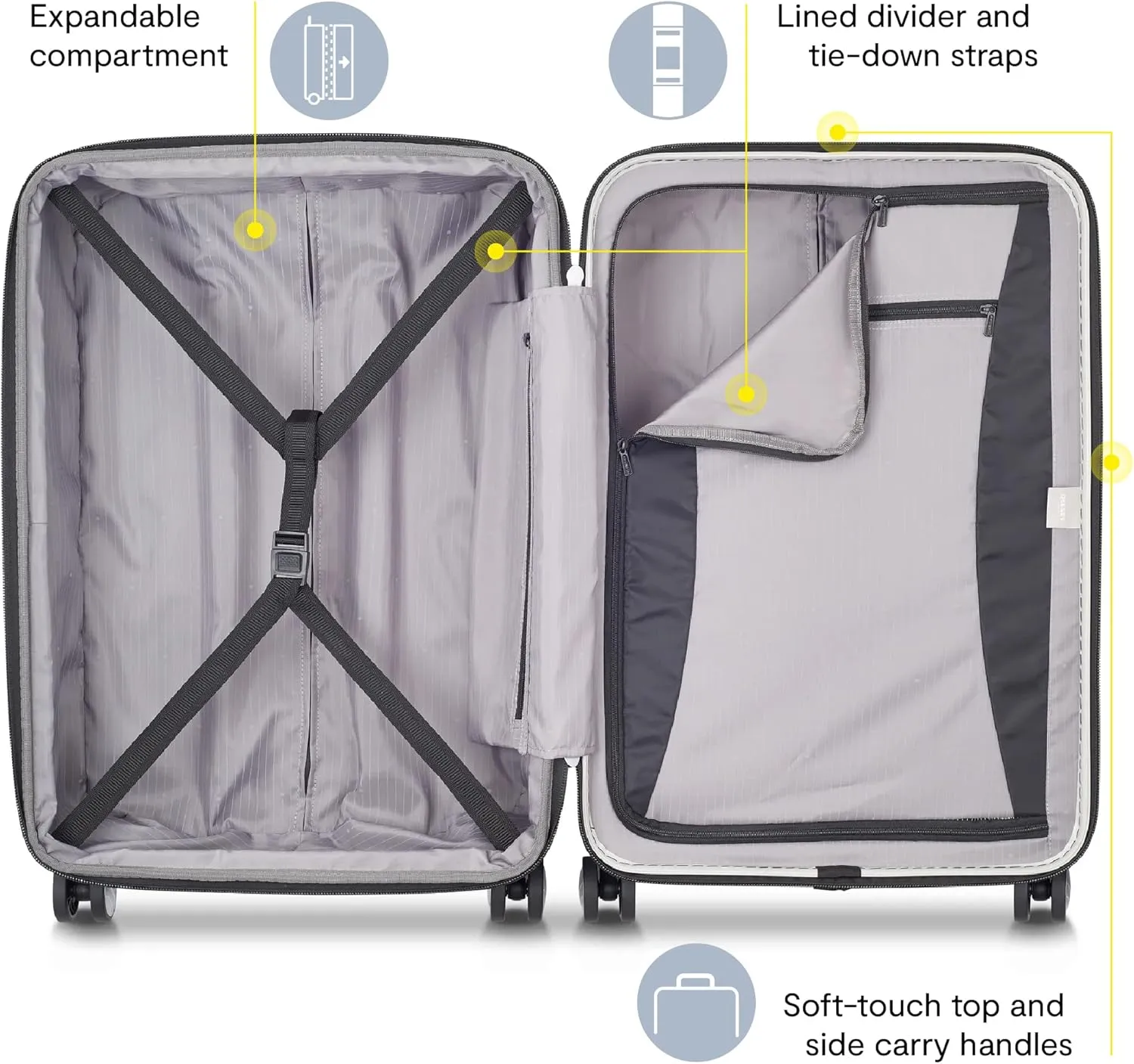 DELSEY PARIS Titanium Hardside Expandable Luggage with Spinner Wheels Carry-On Luggage, Silver, Carry-On 19 Inch