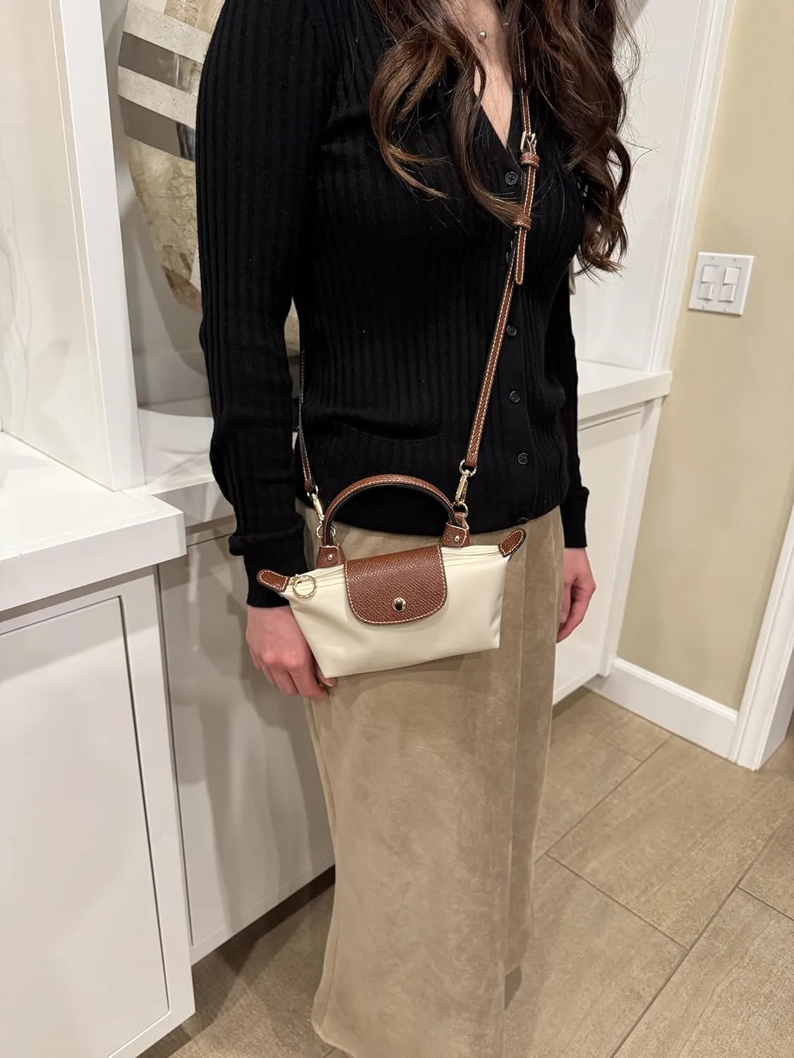 Designer-like Mini Crossbody Bag | Genuine Leather Trimming | Zipper Closure | Phone Pouch | Adjustable Strap Included